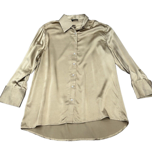 Retrofete Beige Silky Satin Cuff Links Button Down Blouse Top Size XXL? NWOT - Picture 1 of 6